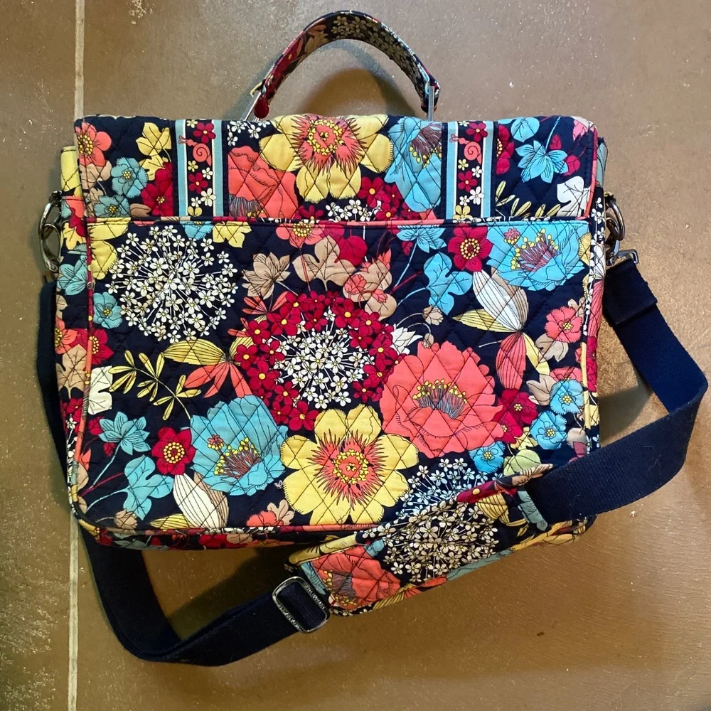 Vera Bradley Quilted Floral Laptop Satchel in Navy, Pink, Yellow, Blue